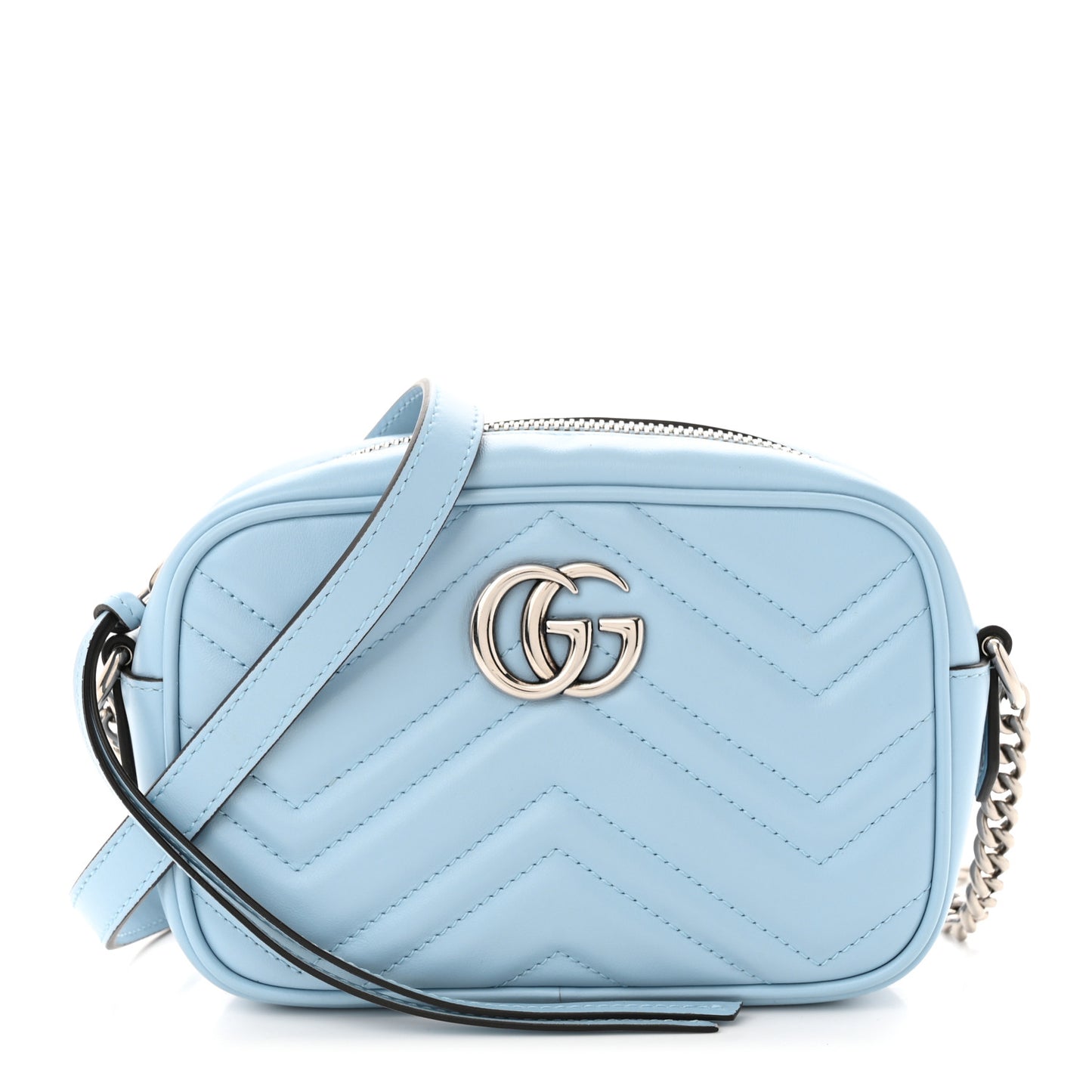 Calfskin Matelasse Mini GG Marmont Chain Shoulder Bag Porcelain Light Blue