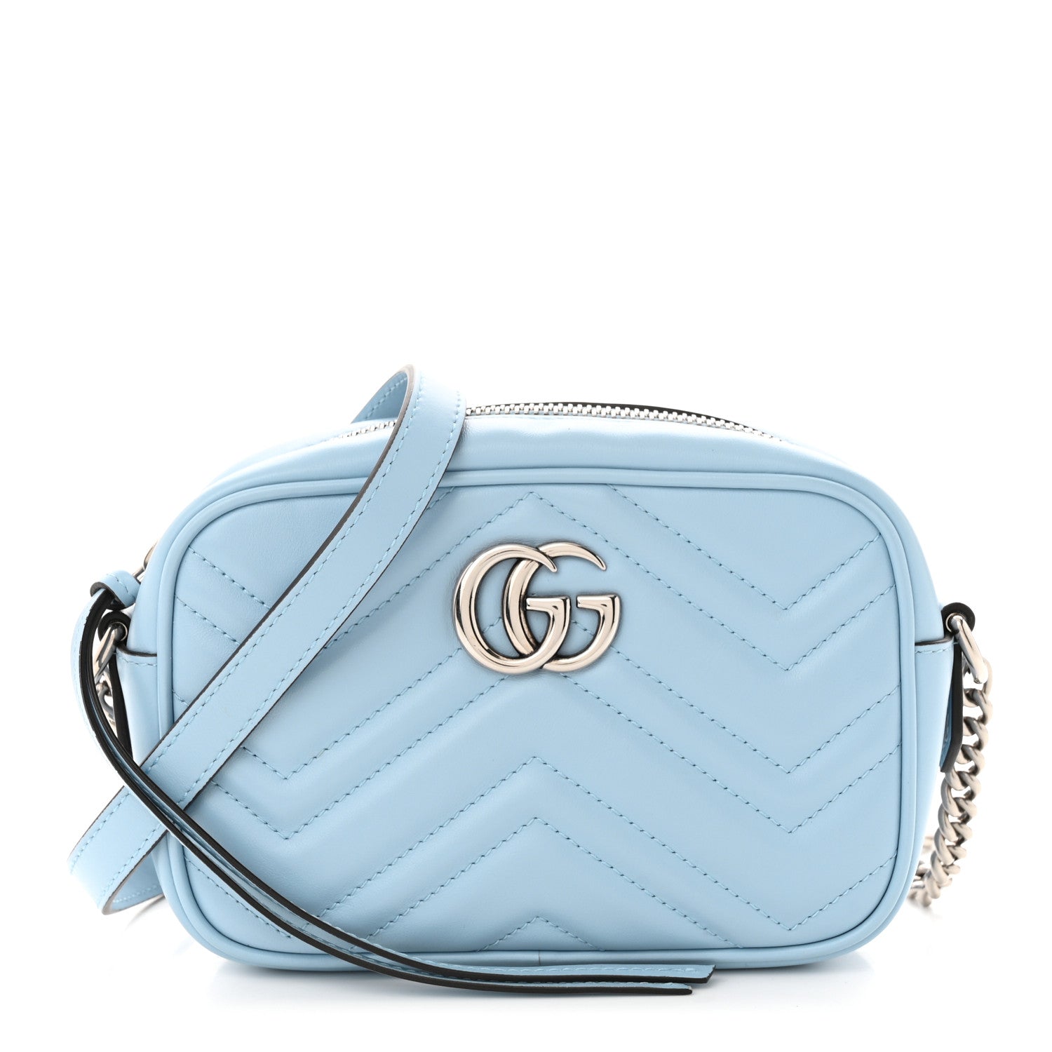 Gucci Calfskin Matelasse Mini GG Marmont Chain Shoulder Bag Porcelain Light Blue 1 of 10