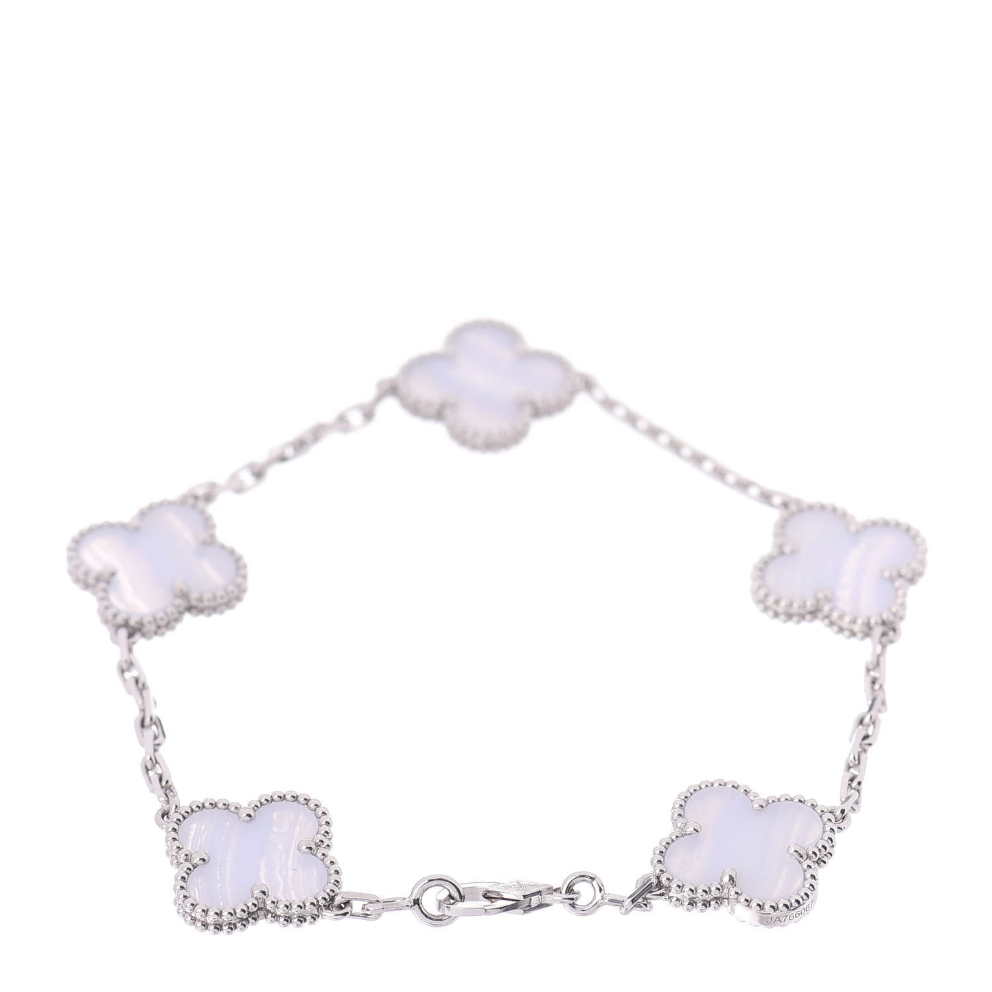 18K White Gold Chalcedony 5 Motifs Vintage Alhambra Bracelet