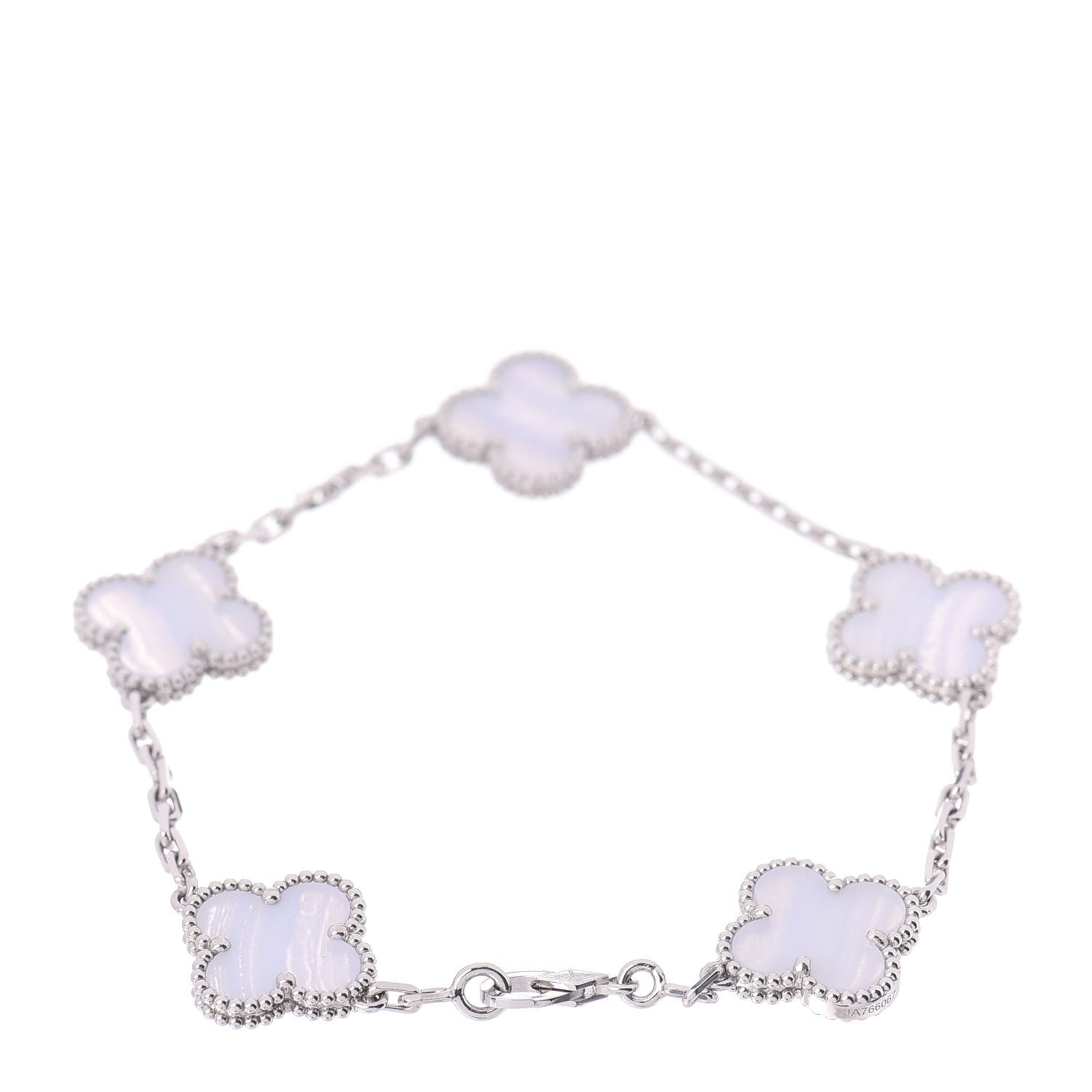 Van Cleef & Arpels 18K White Gold Chalcedony 5 Motifs Vintage Alhambra Bracelet 3 of 5