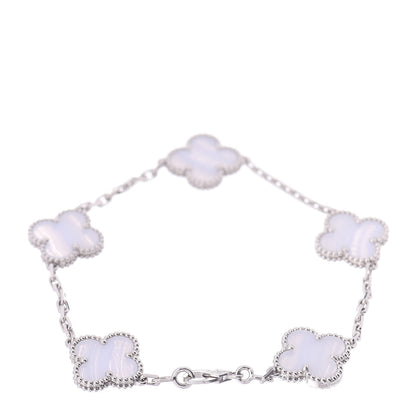 Van Cleef & Arpels 18K White Gold Chalcedony 5 Motifs Vintage Alhambra Bracelet 3 of 5