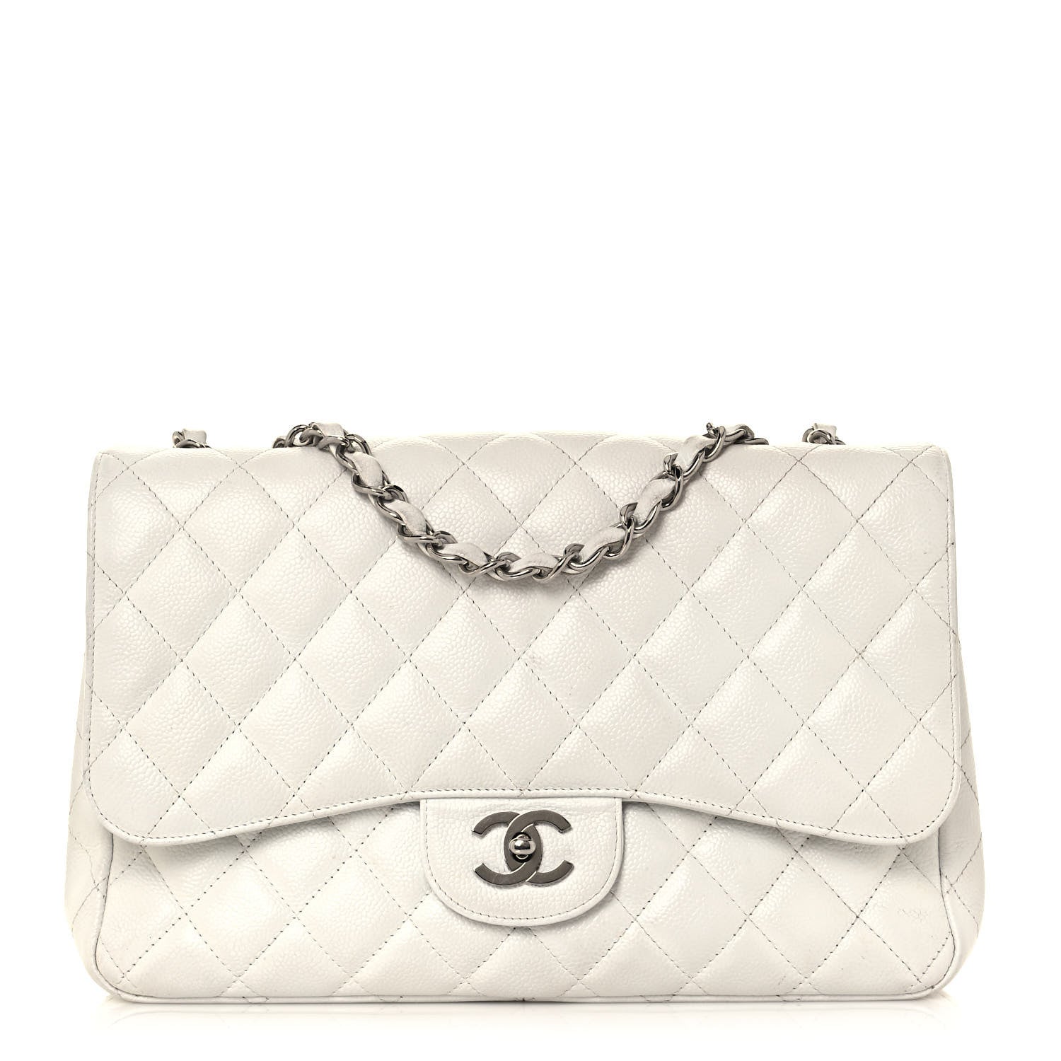 Chanel Caviar Quilted Jumbo Single Flap White 1 of 17