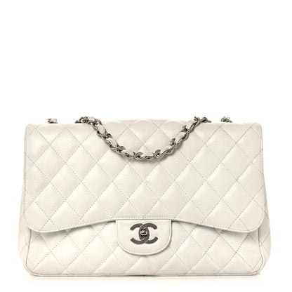 Chanel Caviar Quilted Jumbo Single Flap White 1 of 17