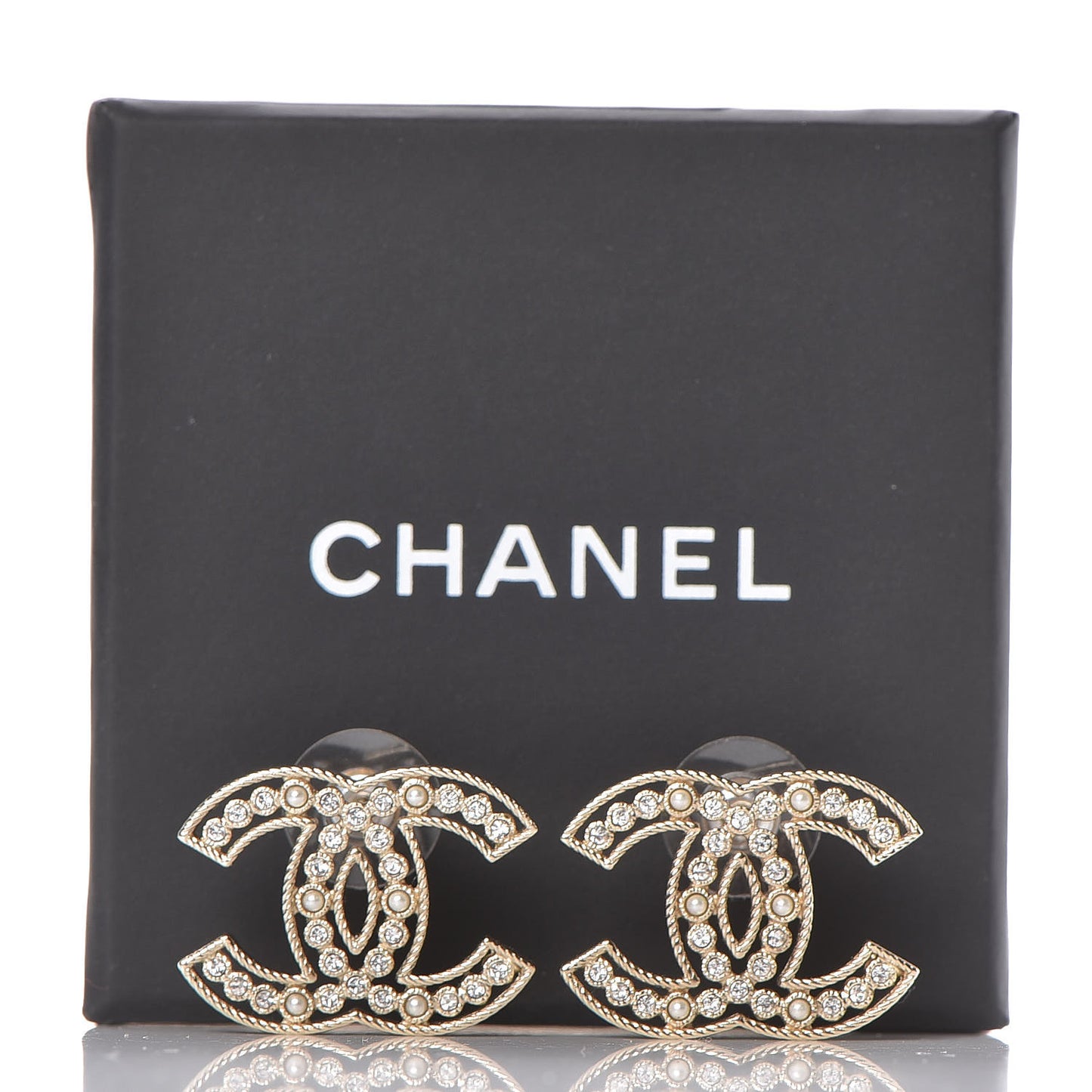 Pearl Crystal Sparkling Pearls CC Earrings Light Gold