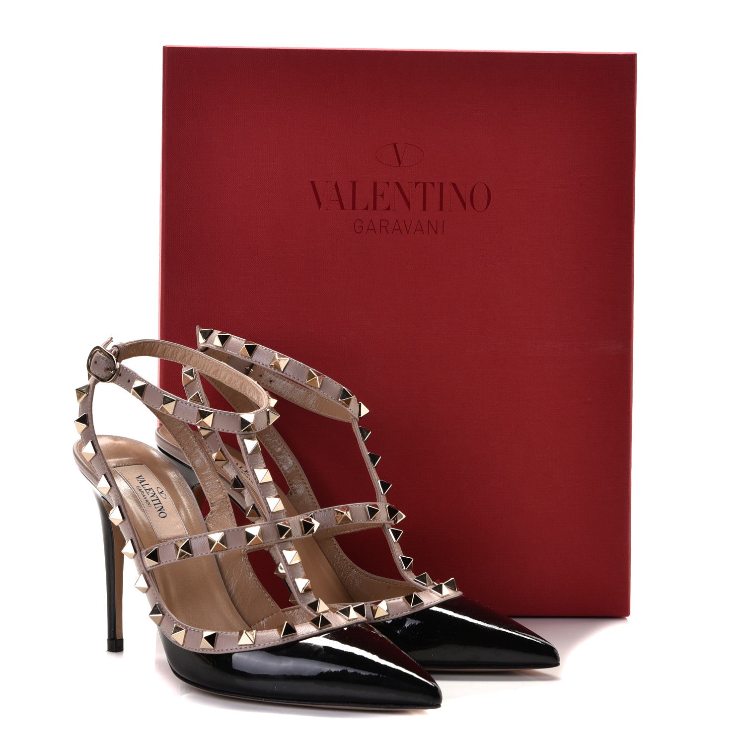 Valentino Garavani Patent Nappa Rockstud Ankle Strap 100mm Pumps 37 Black Poudre 10 of 10
