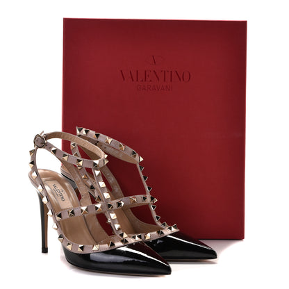 Valentino Garavani Patent Nappa Rockstud Ankle Strap 100mm Pumps 37 Black Poudre 10 of 10