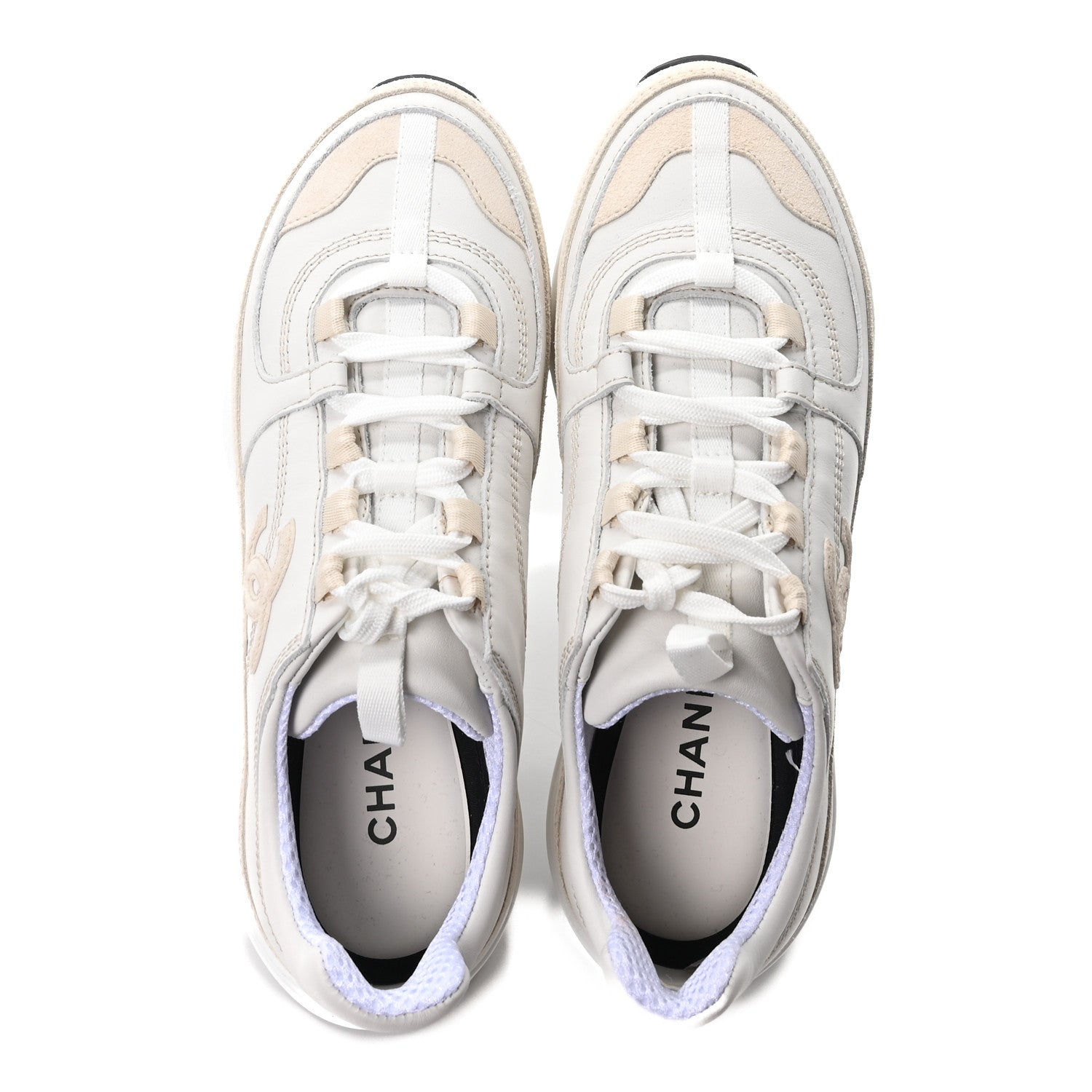 Chanel Calfskin Suede CC Sneakers 37.5 White 2 of 9