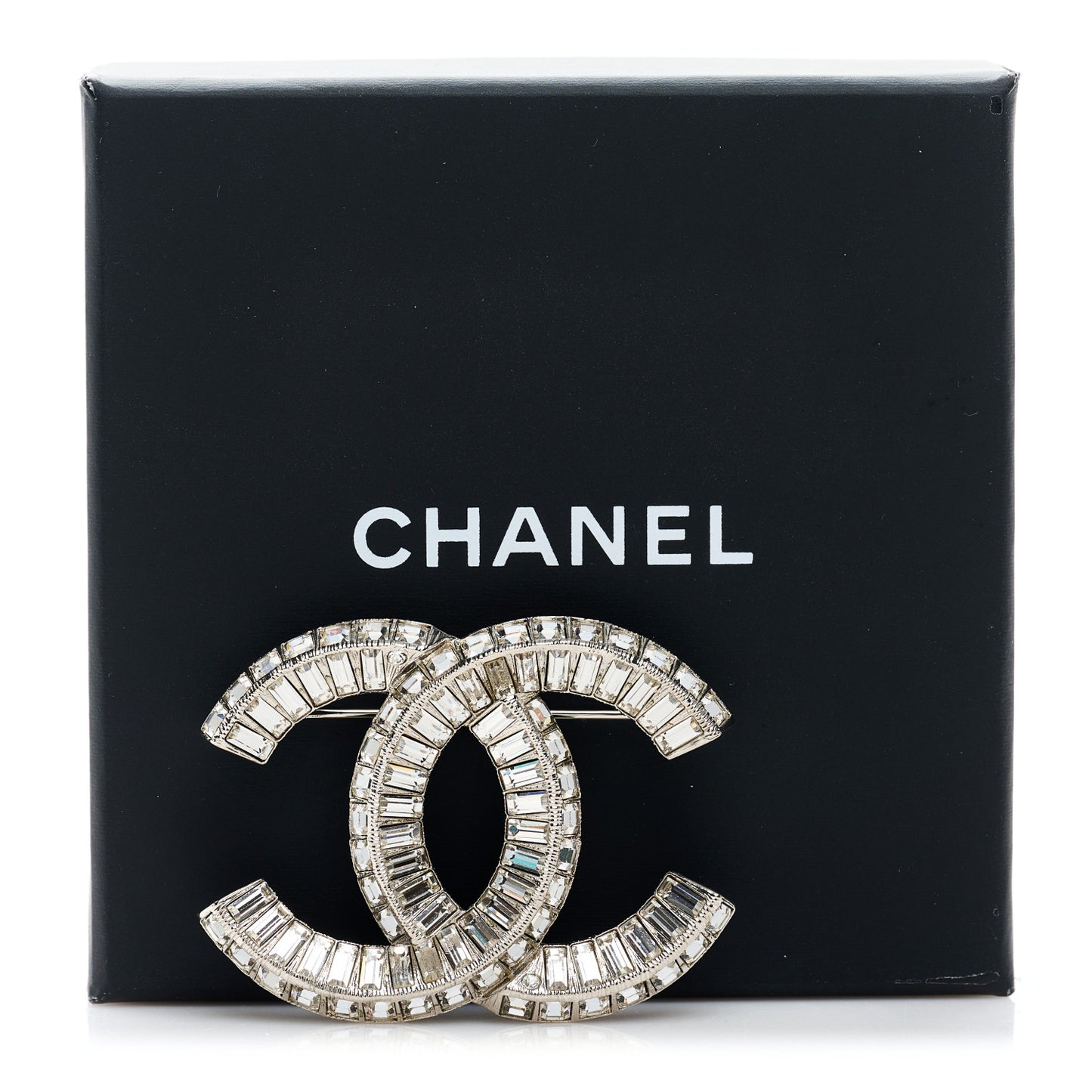 Baguette Crystal CC Brooch Silver