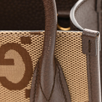 Gucci Monogram Jumbo GG Textured Dollar Calfskin Web Mini Vertical Tote Camel Ebony New Acero 12 of 14