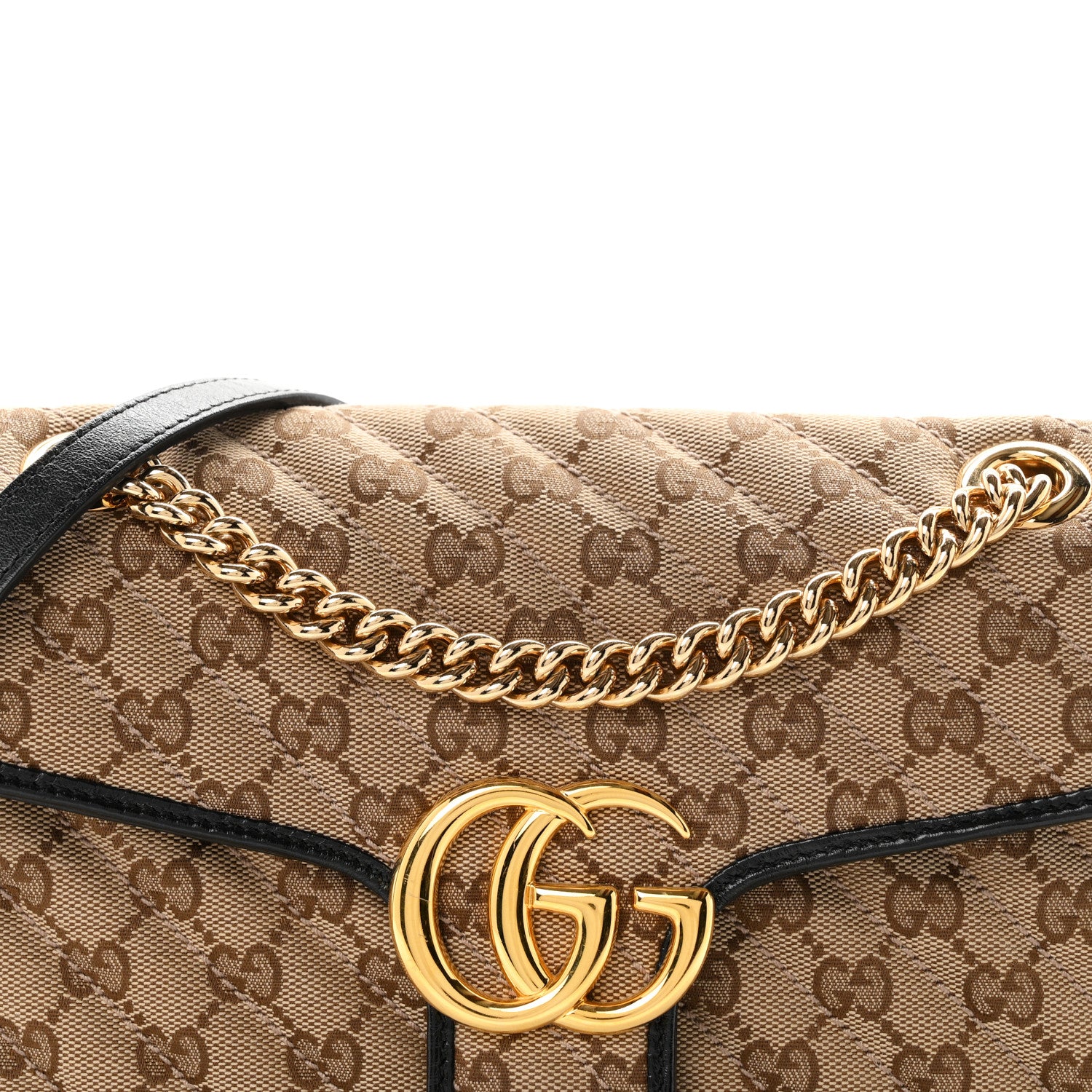 Gucci Monogram Matelasse Diagonal Small GG Marmont Shoulder Bag Beige Black 8 of 11