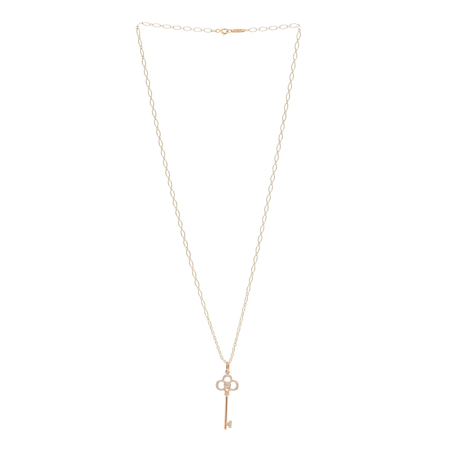 18K Rose Gold Diamond Crown Key Pendant Necklace