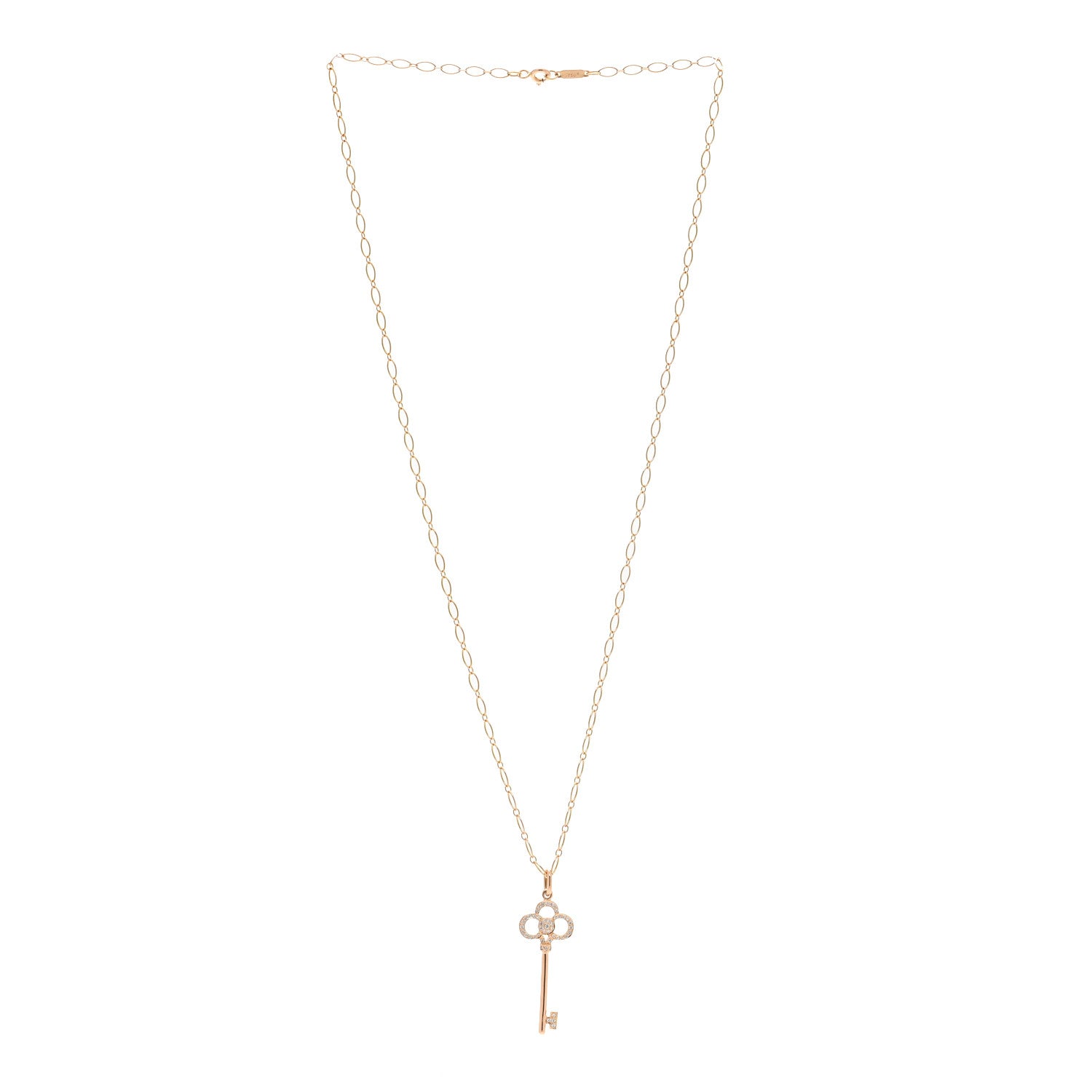 Tiffany 18K Rose Gold Diamond Crown Key Pendant Necklace 3 of 5