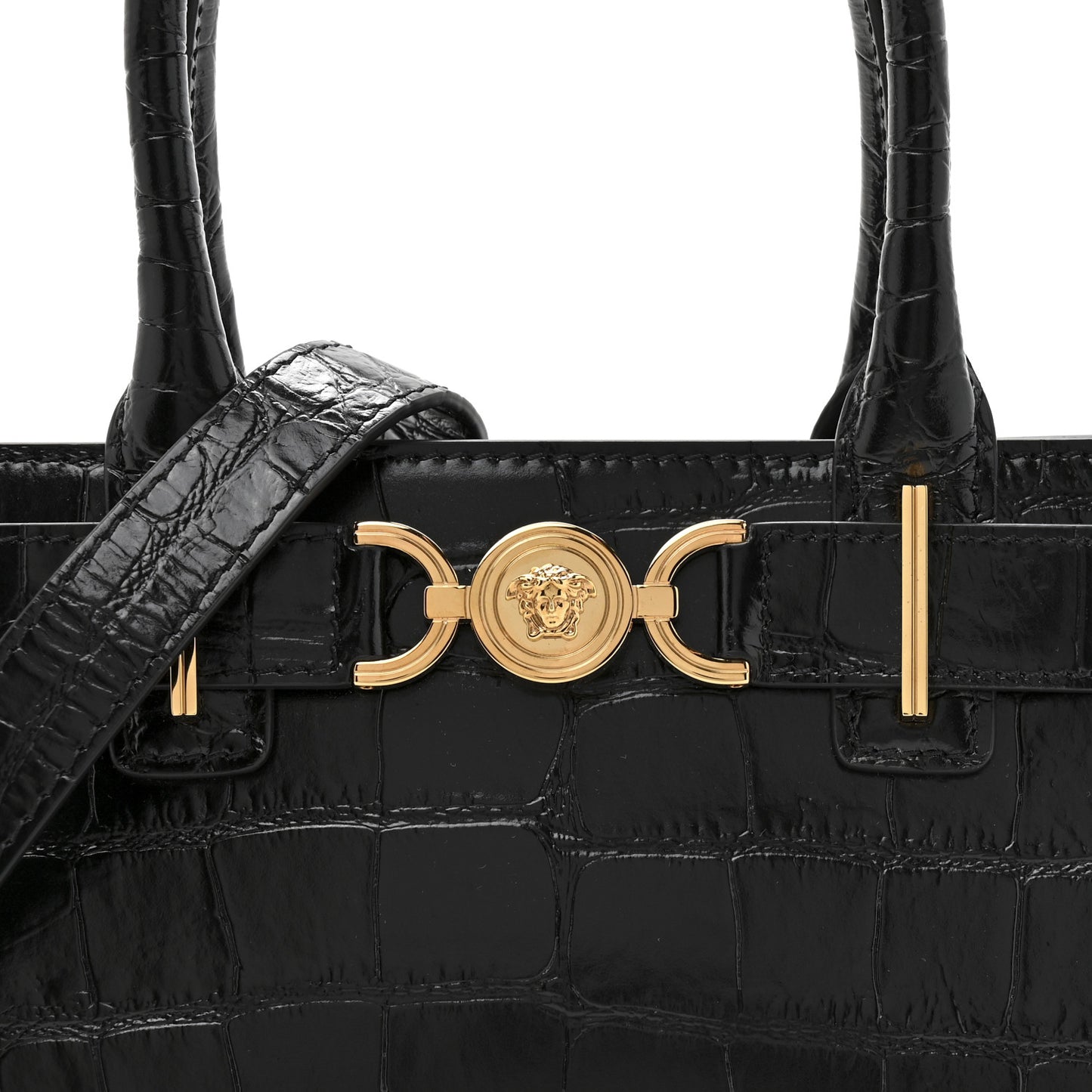 Calfskin Crocodile Embossed Small Medusa '95 Tote Black