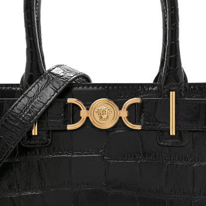 Versace Calfskin Crocodile Embossed Small Medusa '95 Tote Black 7 of 9