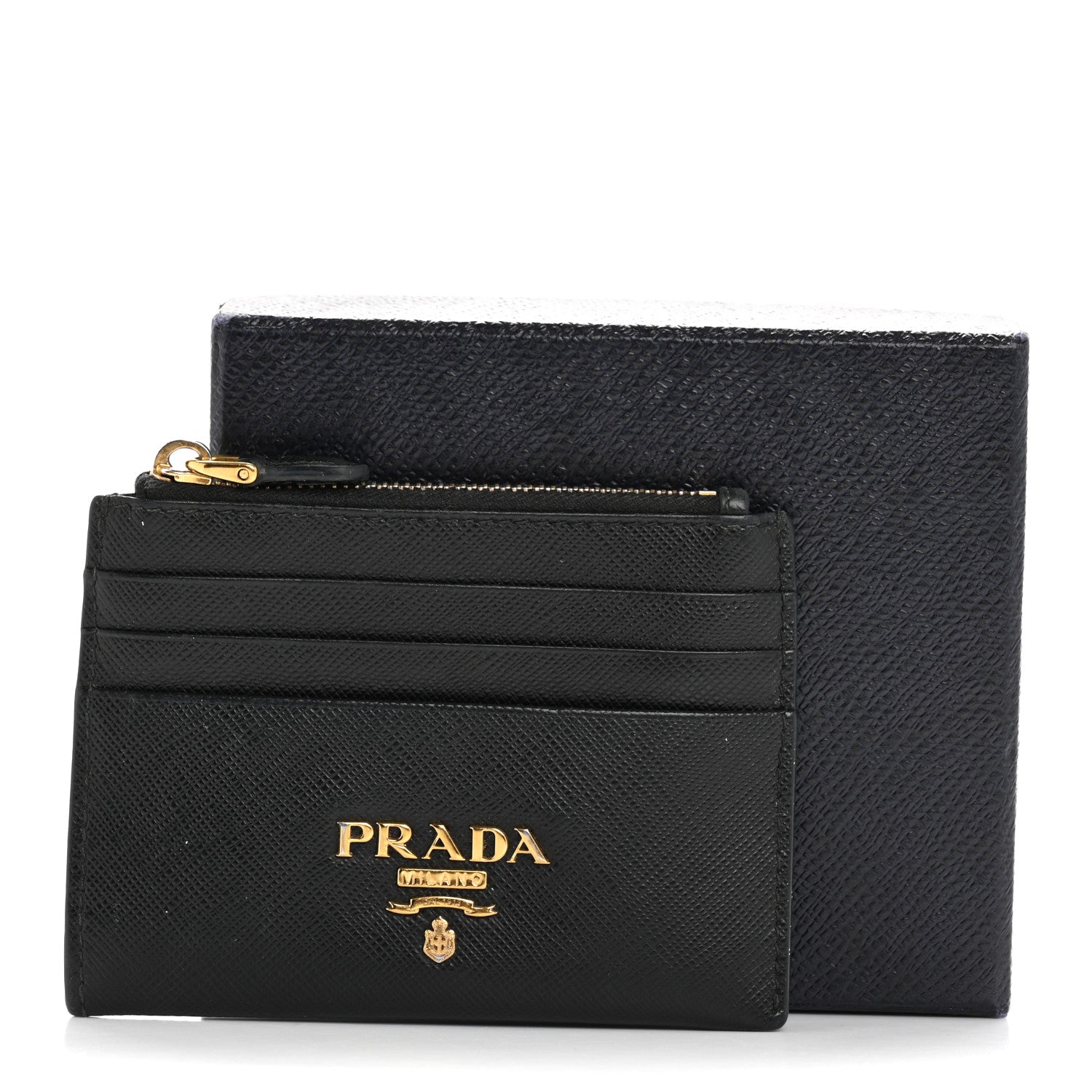 Prada Saffiano Triangle Zip Card Holder Black 10 of 10