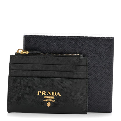 Prada Saffiano Triangle Zip Card Holder Black 10 of 10