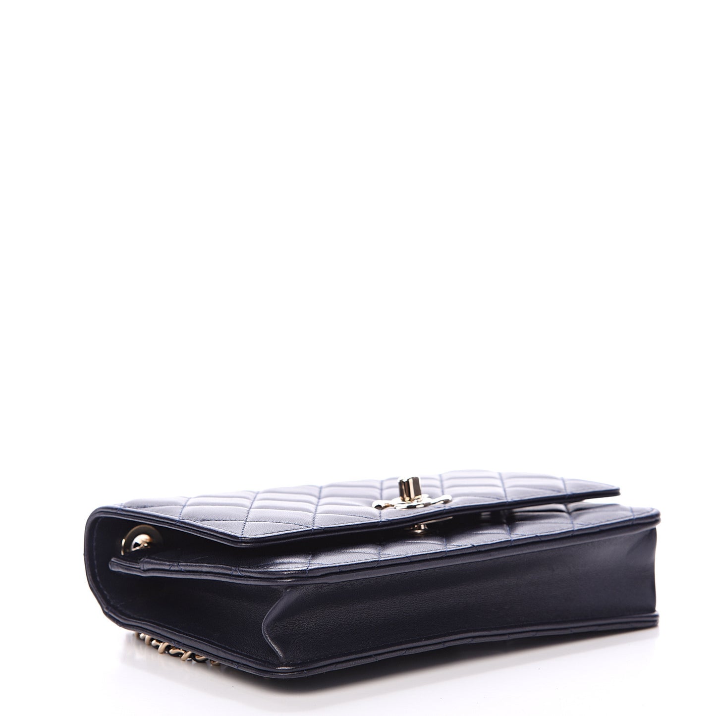 Lambskin Quilted Trendy CC Wallet On Chain WOC Navy