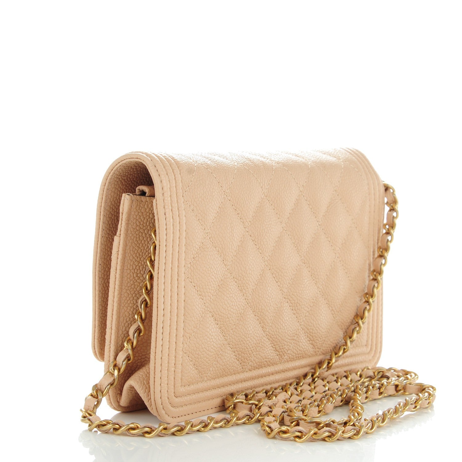 Chanel Caviar Quilted Boy Wallet On Chain WOC Beige Clair 3 of 8