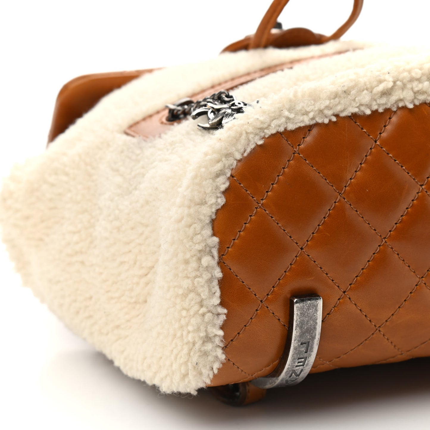 Glazed Calfskin Shearling Quilted Small Mountain Backpack Brown