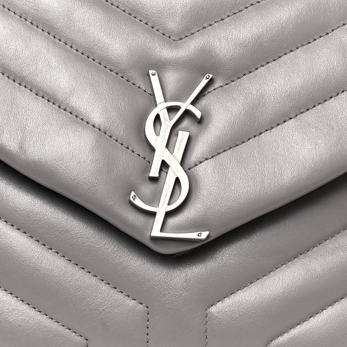 Calfskin Y Quilted Monogram Medium Loulou Chain Satchel Light Gray