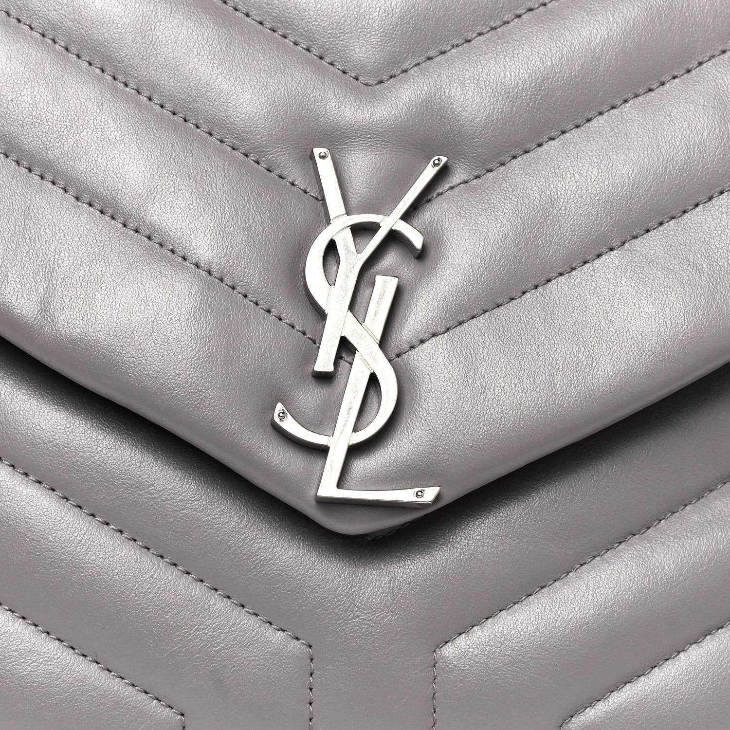 Saint Laurent Calfskin Y Quilted Monogram Medium Loulou Chain Satchel Light Gray 9 of 13
