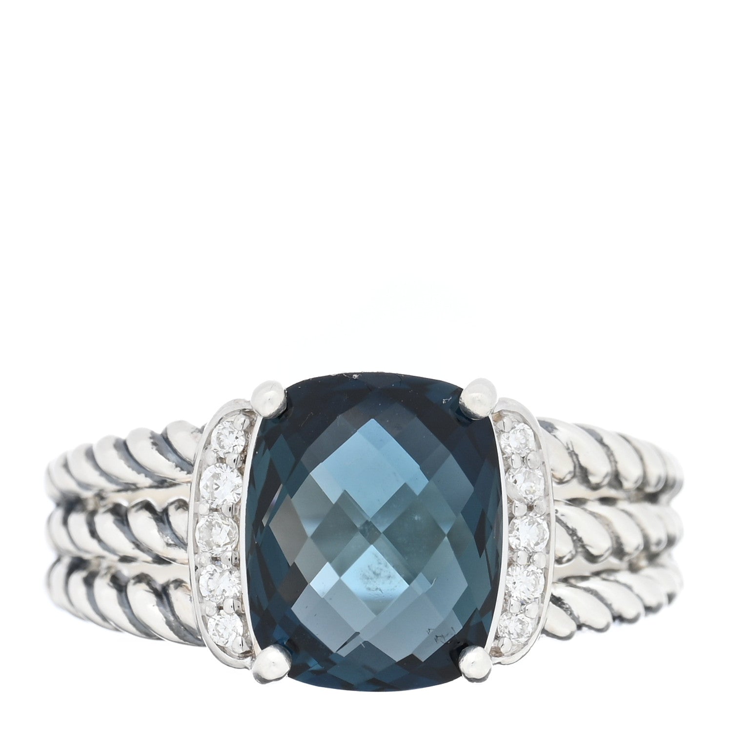 David Yurman Sterling Silver Diamond Hampton Blue Topaz 10mm Petite Wheaton Ring 58 8.5 54 7 1 of 4