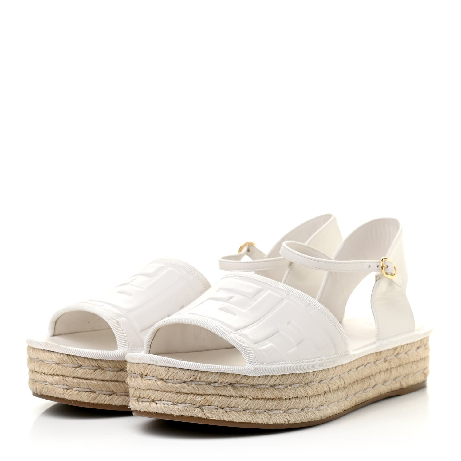Fendi Nappa FF Embossed Espadrille Platform Sandals 38.5 Snow 3 of 8