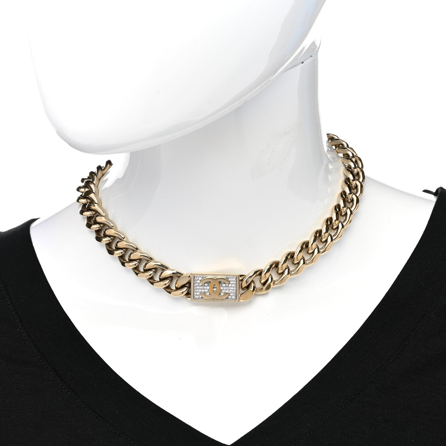 Chanel Crystal CC Chain Link Choker Necklace Gold 2 of 5
