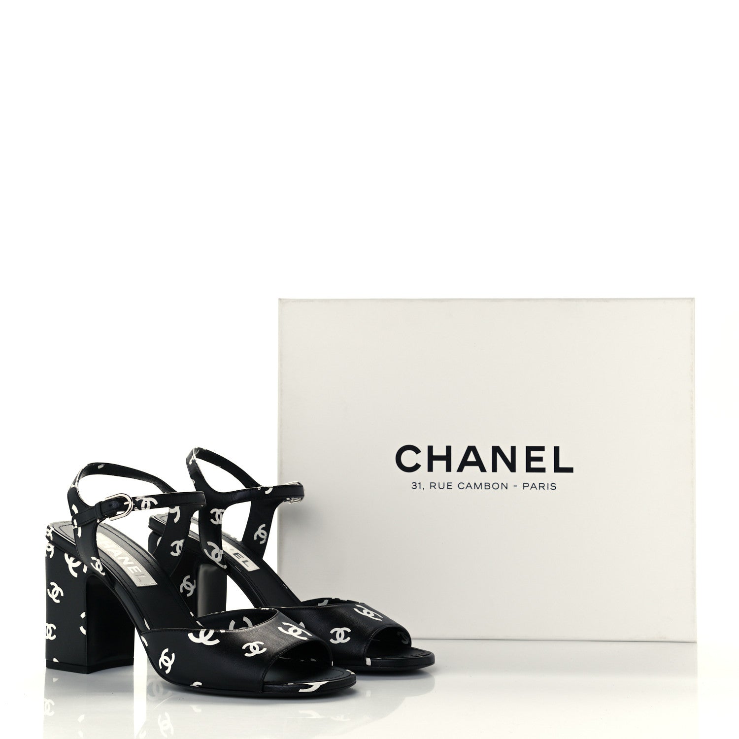 Chanel Lambskin Printed CC Sandals 40.5 Black White 10 of 10