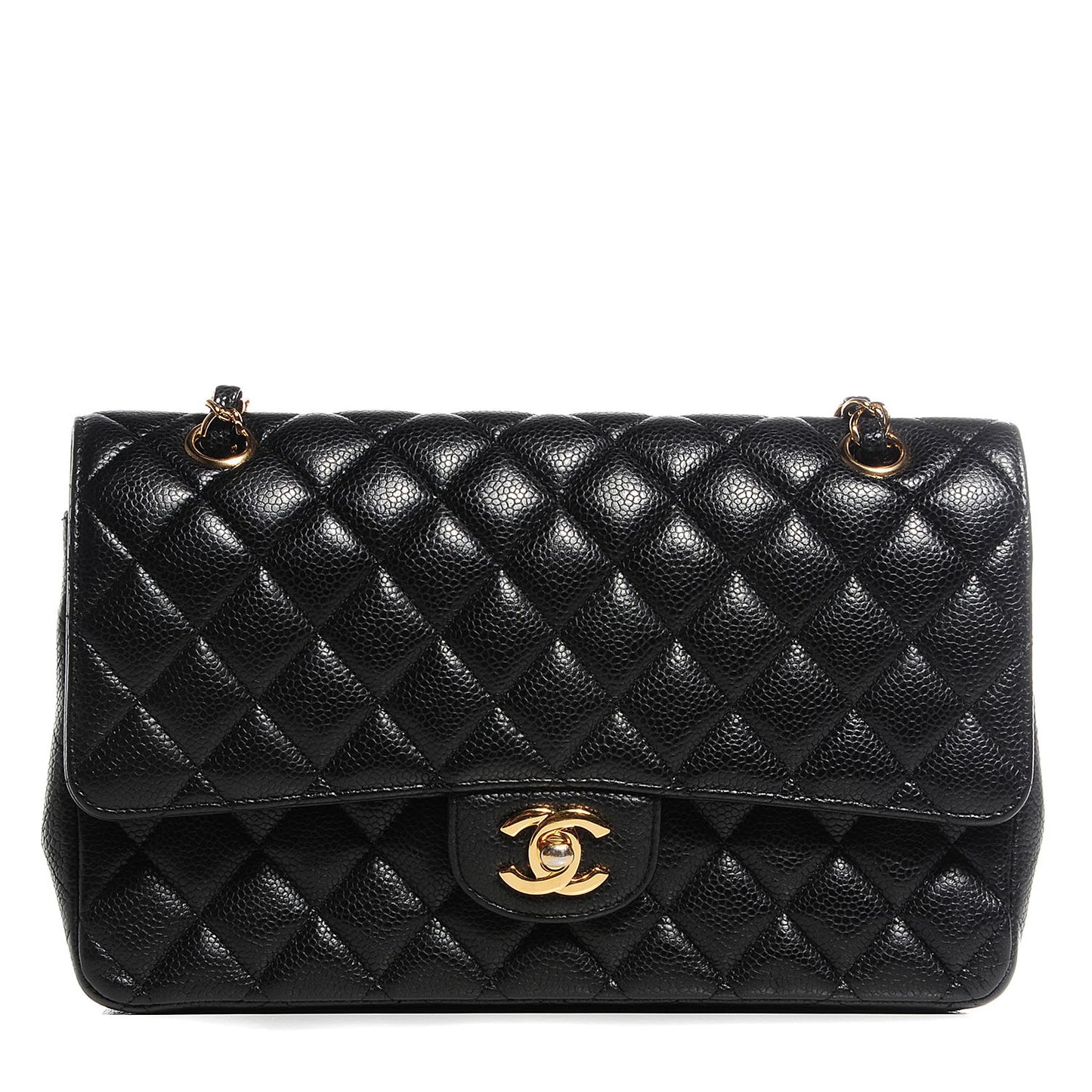 Caviar Quilted Medium Double Flap Black