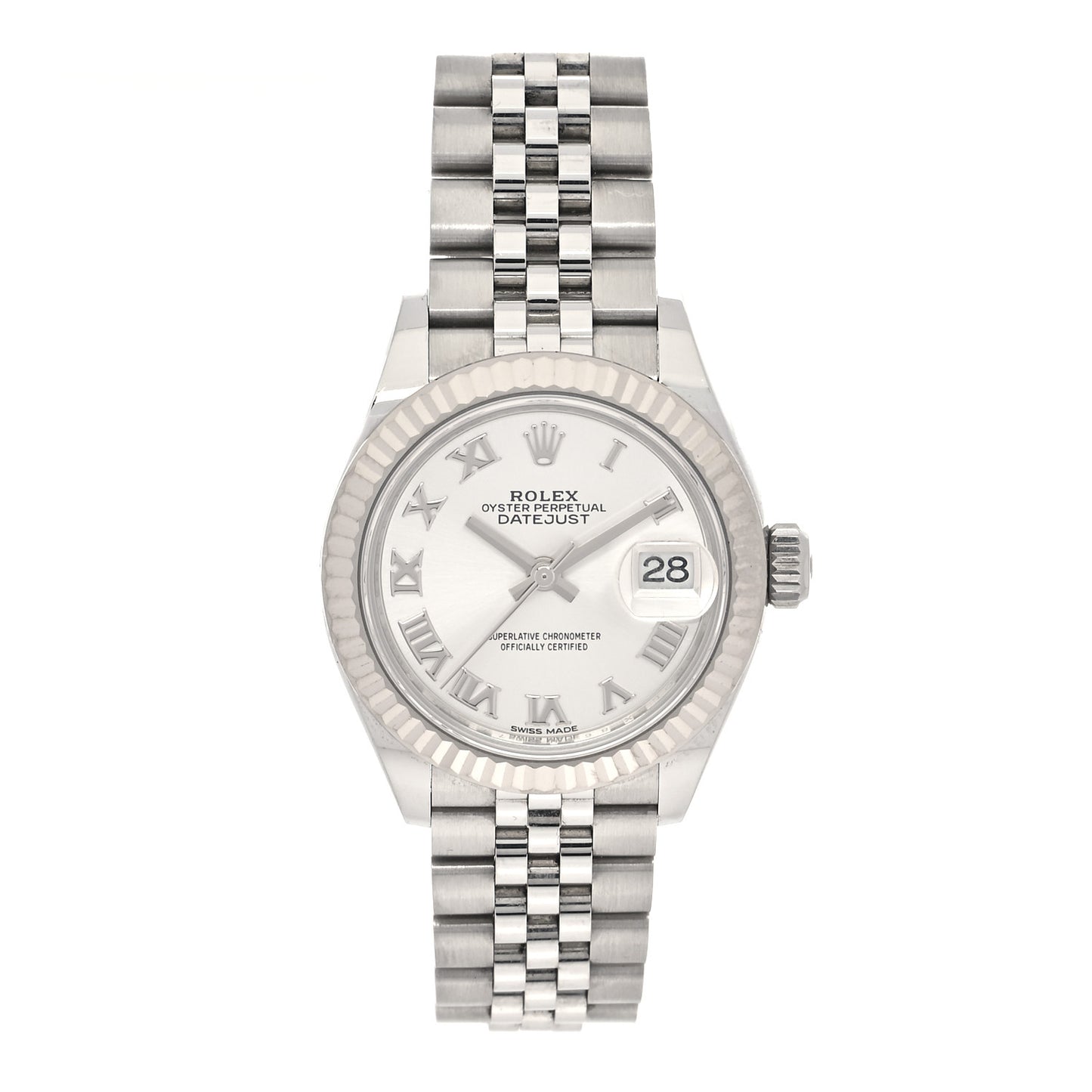 Stainless Steel 18K White Gold 28mm Oyster Perpetual Datejust Watch Silver Roman 279174