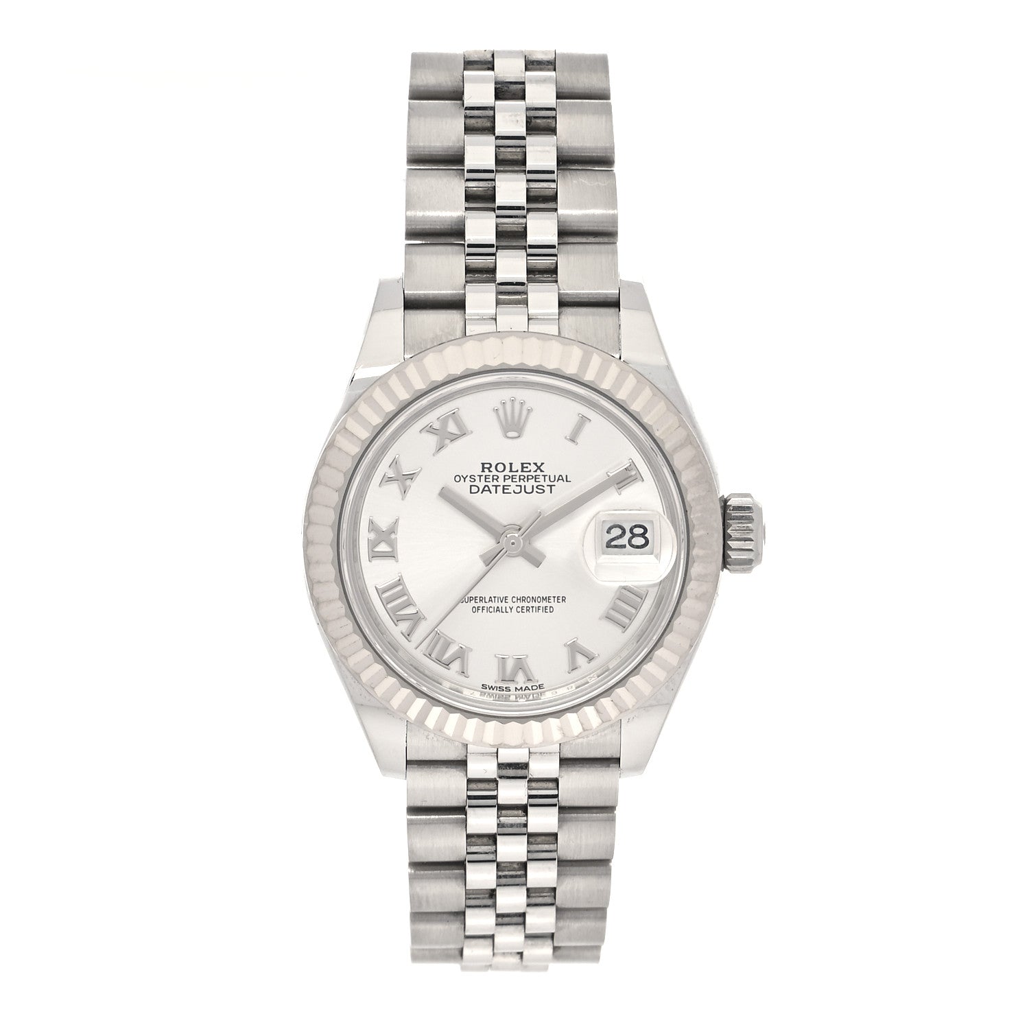 Rolex Stainless Steel 18K White Gold 28mm Oyster Perpetual Datejust Watch Silver Roman 279174 1 of 4