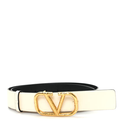 Valentino Garavani Glossy Calfskin Grainy Calfskin Hammered VLogo Reversible 30mm Belt 80 32 White Black 5 of 5