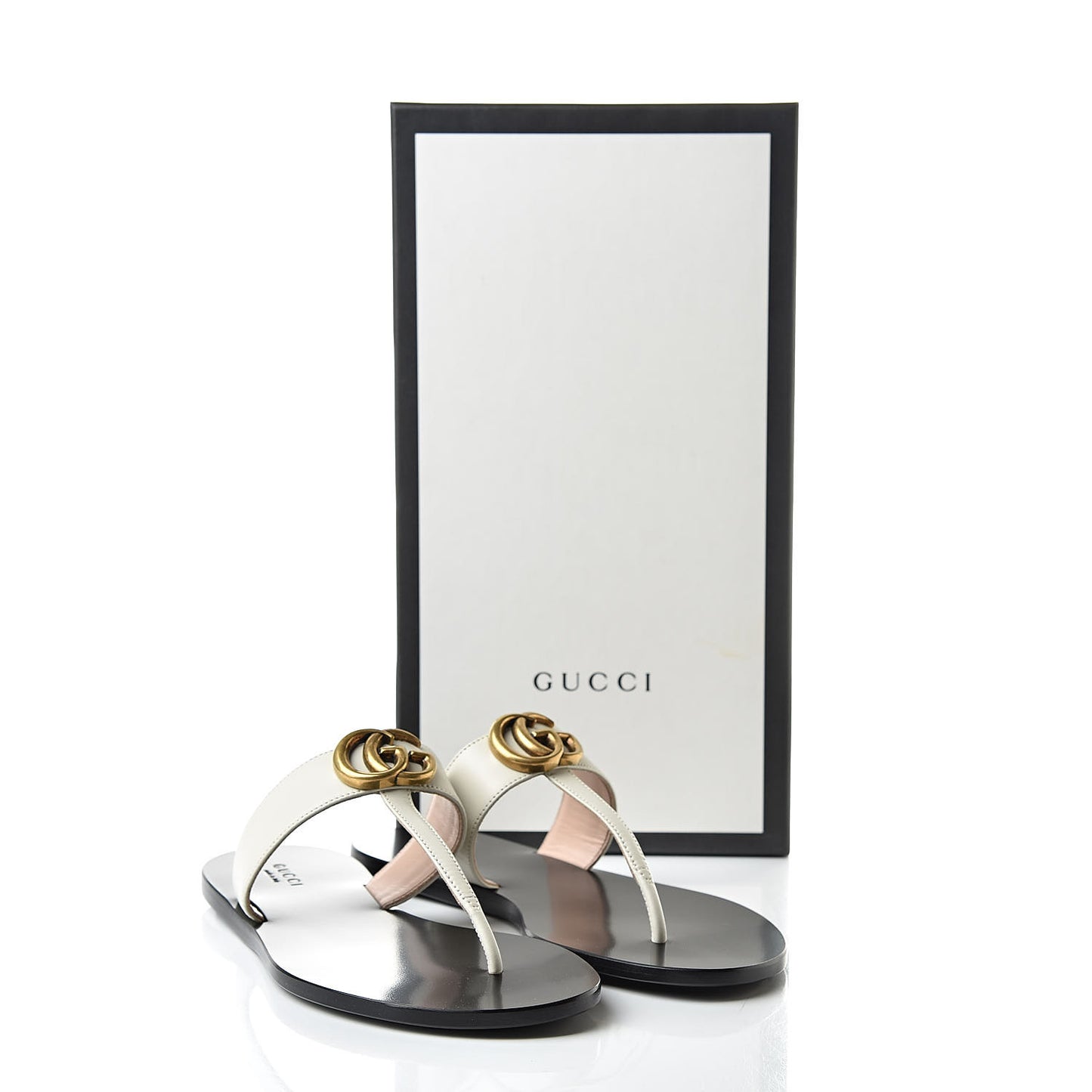 Calfskin GG Marmont Thong Sandals 37 Mystic White