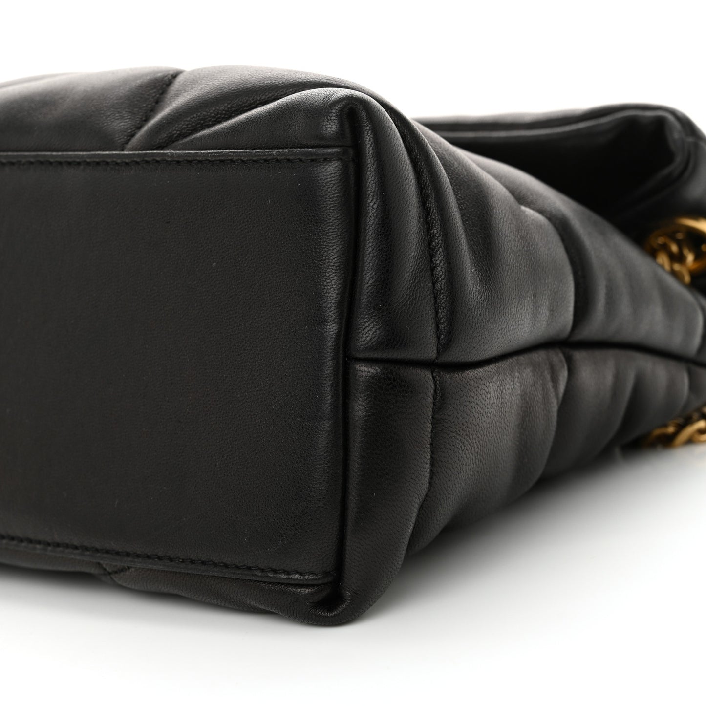 Lambskin Quilted Small Loulou Puffer Monogram Chain Satchel Black