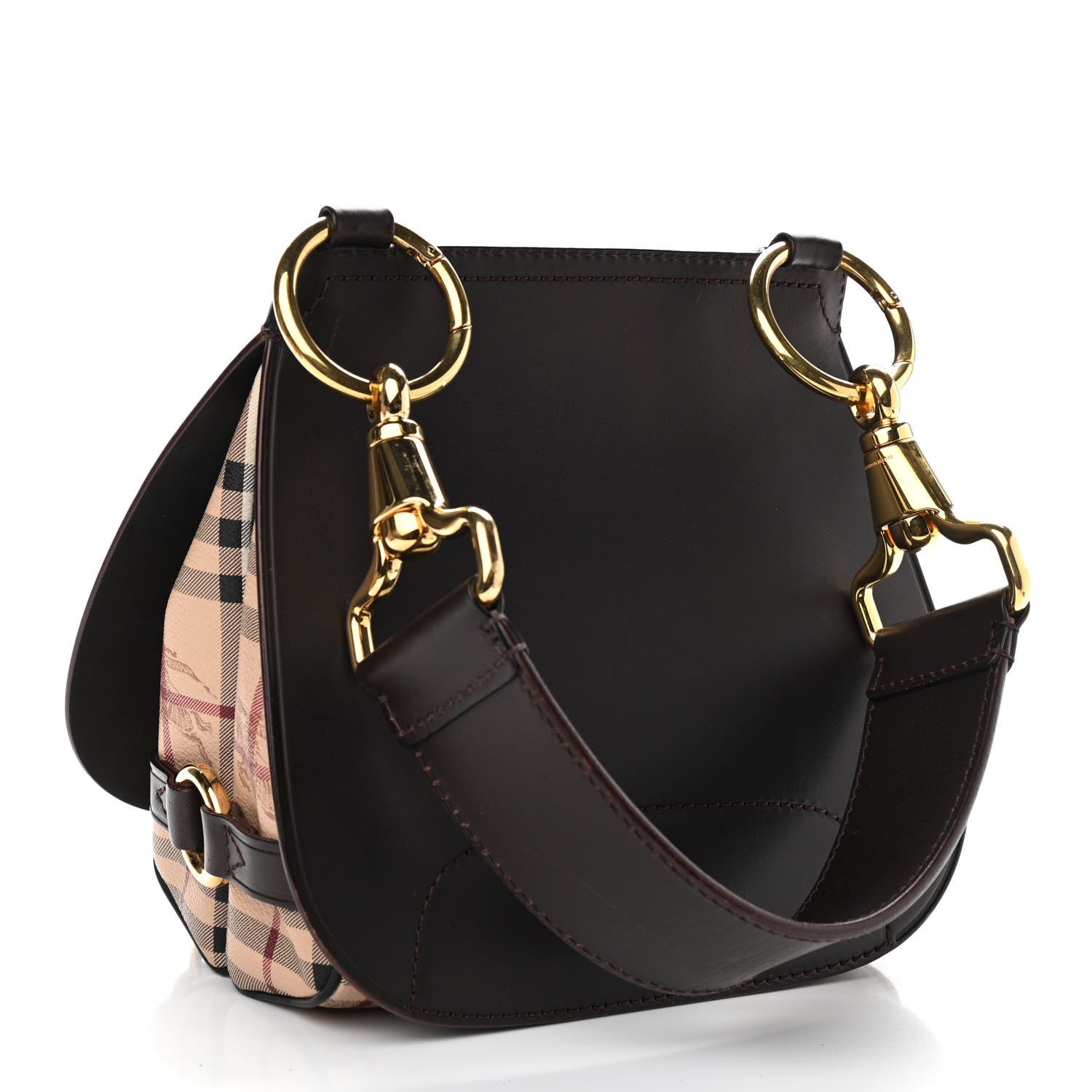 Burberry Haymarket Check Large Bridle Saddle Bag Dark Clove Brown