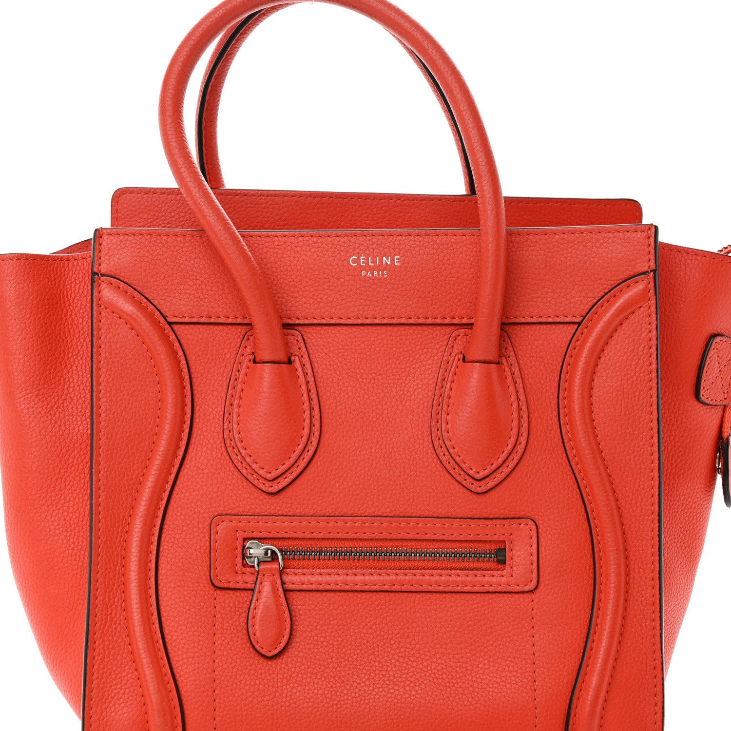 Celine Drummed Calfskin Micro Luggage Vermillion 7 of 15