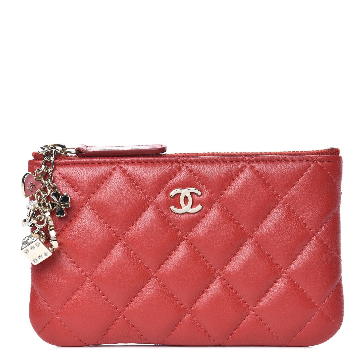 Lambskin Quilted Small Casino Cosmetic Case Red