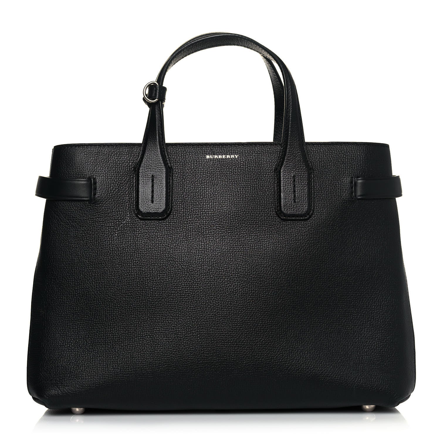 Burberry Grainy Calfskin House Check Medium Banner Tote Black 1 of 12