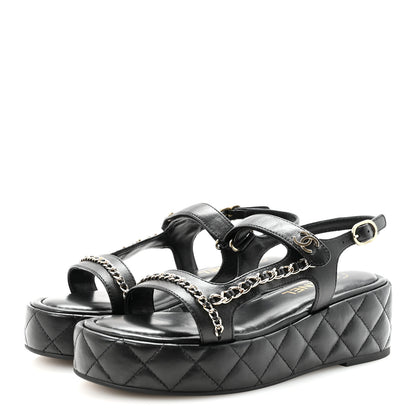 Chanel Lambskin Quilted Chain CC Platform Sandals 38.5 Black 4 of 10