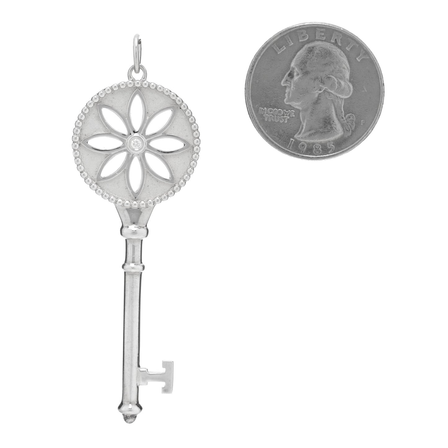Sterling Silver Diamond Large Daisy Key Pendant