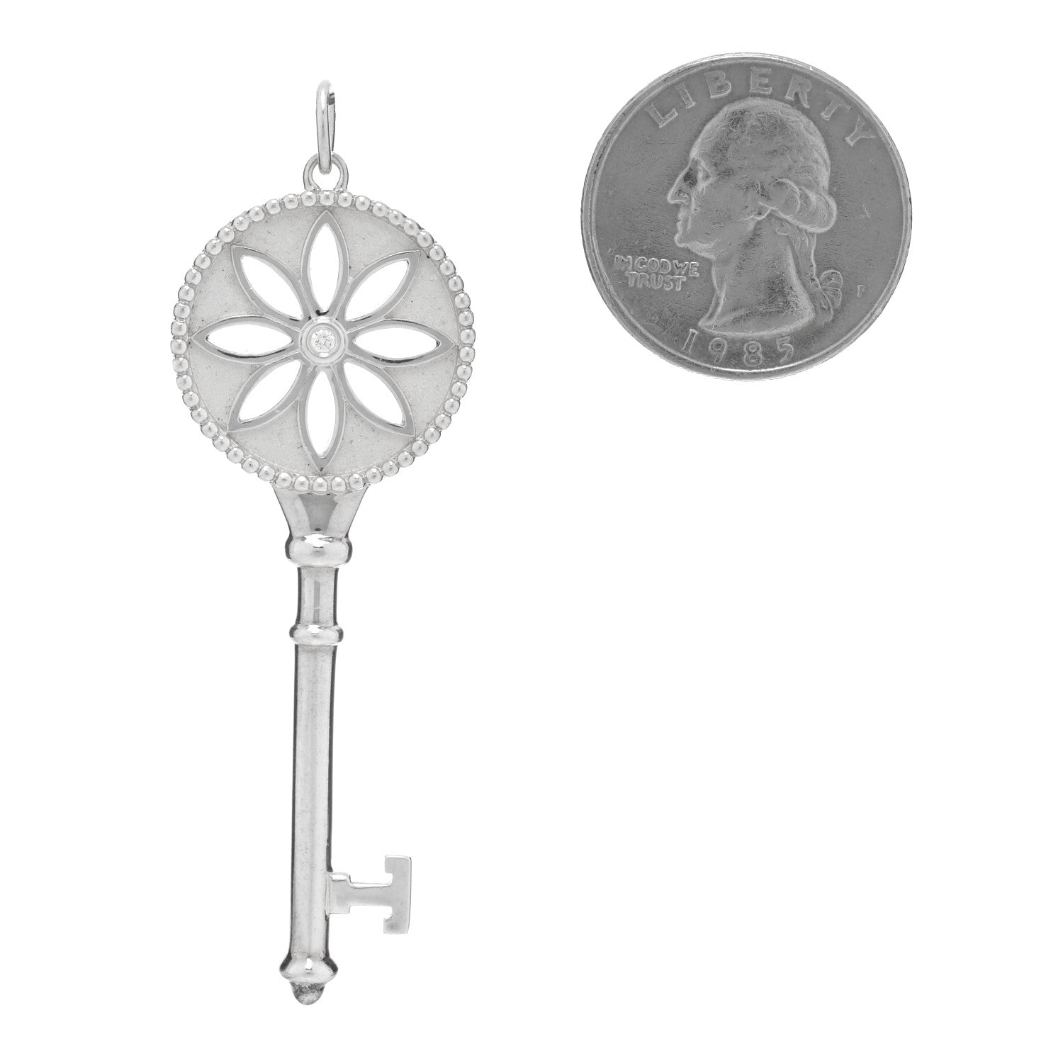 Tiffany Sterling Silver Diamond Large Daisy Key Pendant 2 of 3