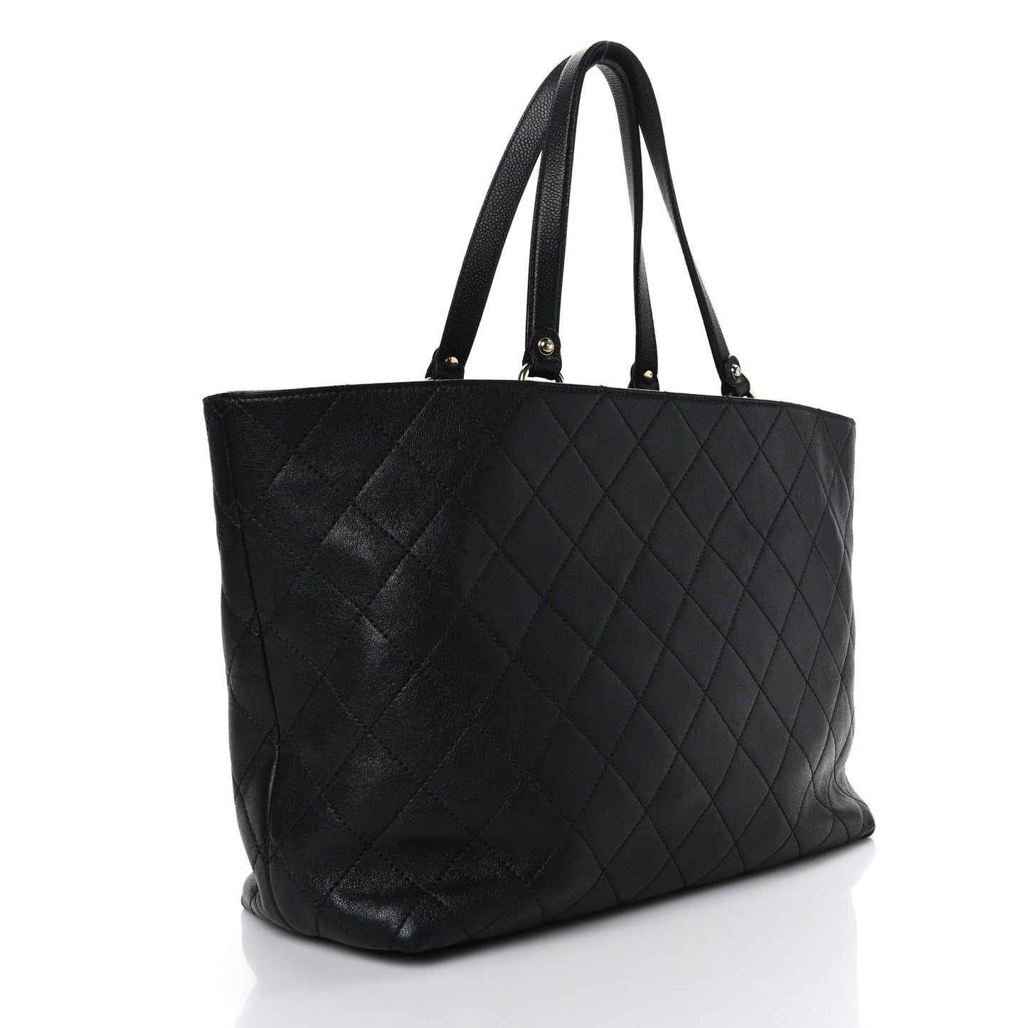 Sheepskin Caviar Quilted Large Shopping Tote Black