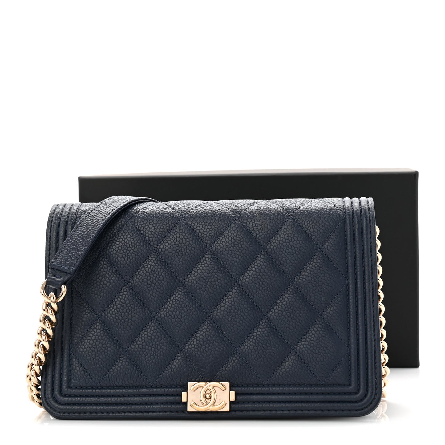 Caviar Quilted Boy Wallet On Chain WOC Navy