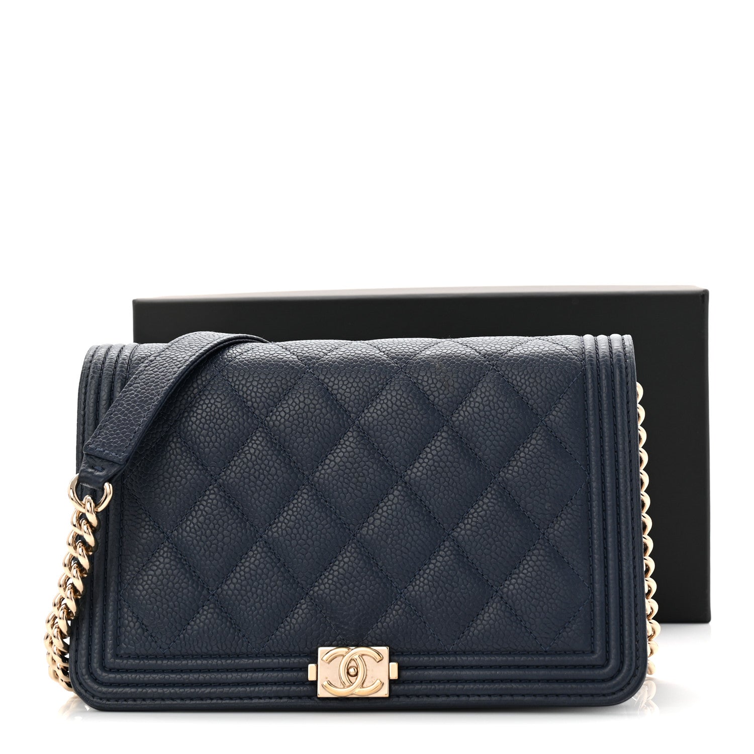 Chanel Caviar Quilted Boy Wallet On Chain WOC Navy 12 of 12