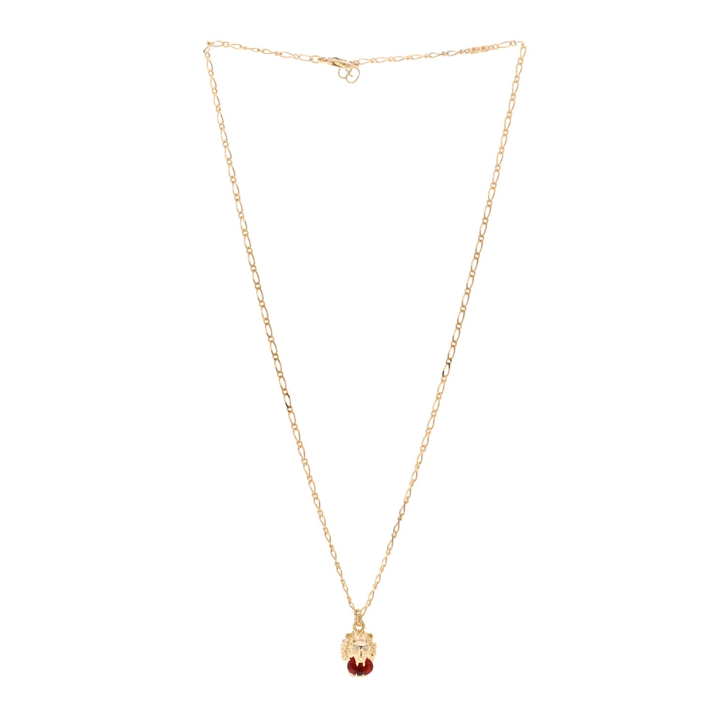 18K Yellow Gold Diamond Fire Opal Lion Head Necklace