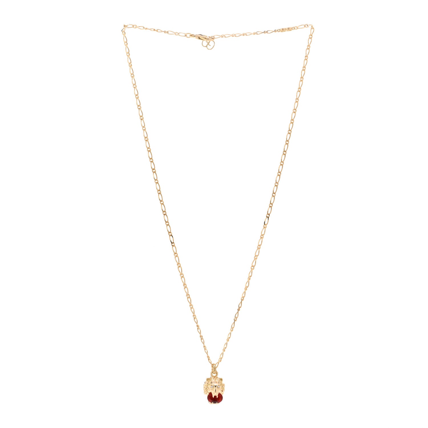 Gucci 18K Yellow Gold Diamond Fire Opal Lion Head Necklace 3 of 4