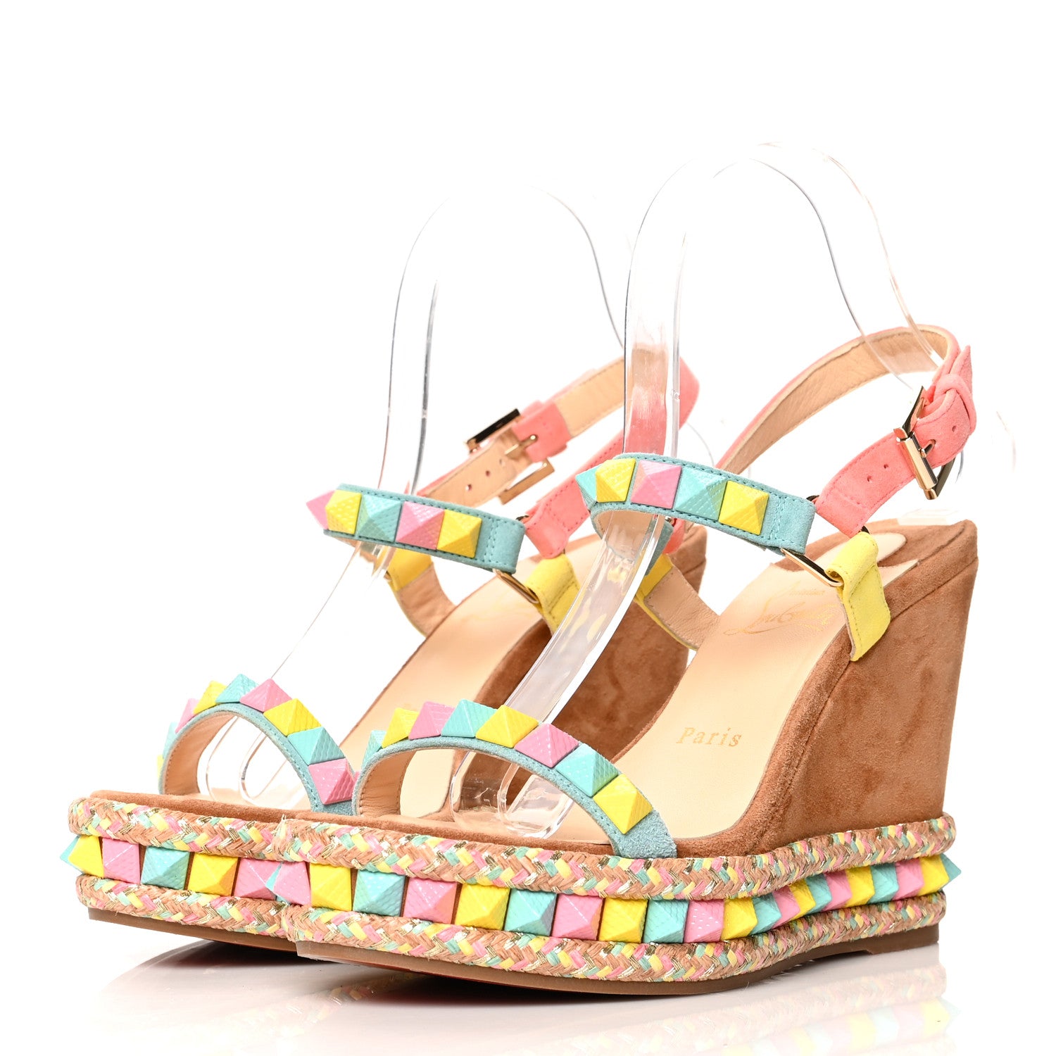 Christian Louboutin Veau Velours Pyraclou 110 Wedge Sandals 38 Biscotto 3 of 7