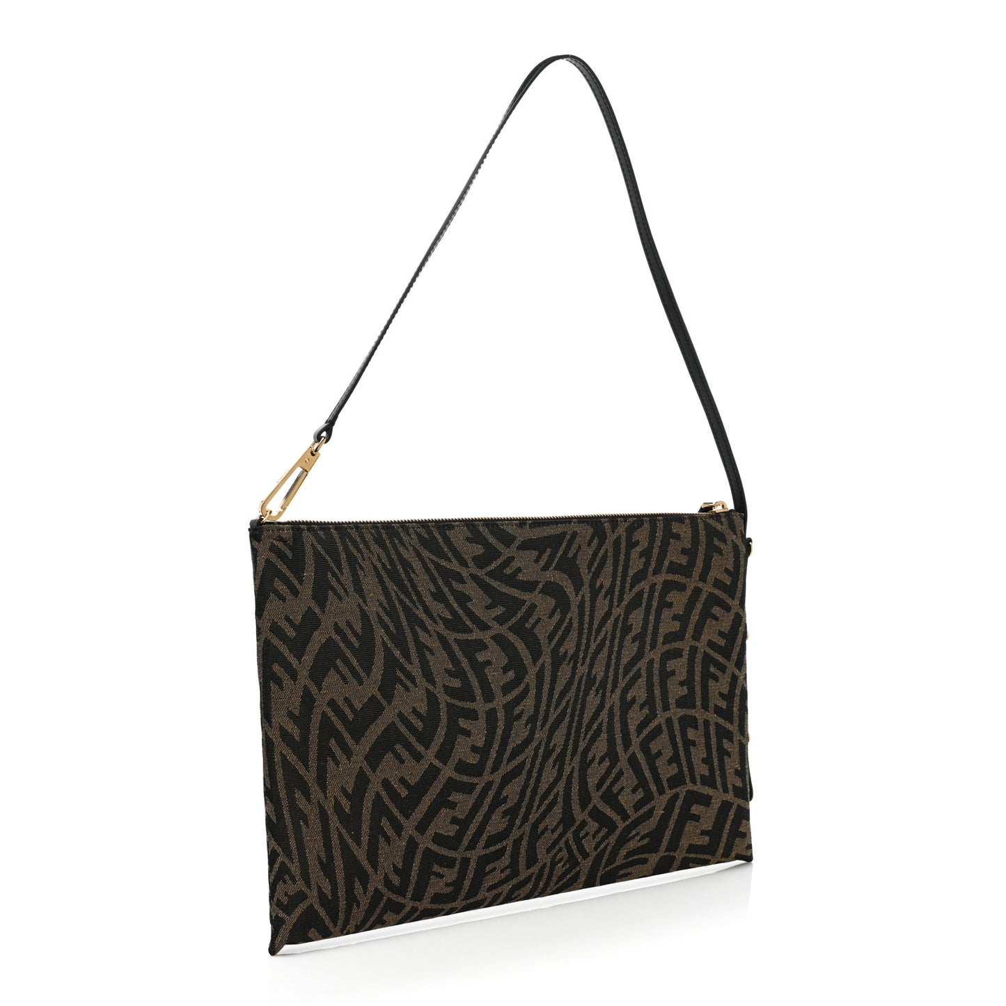 X SARAH COLEMAN Fabric Jacquard Vitello King FF Vertigo Pochette Tobacco Moro Black