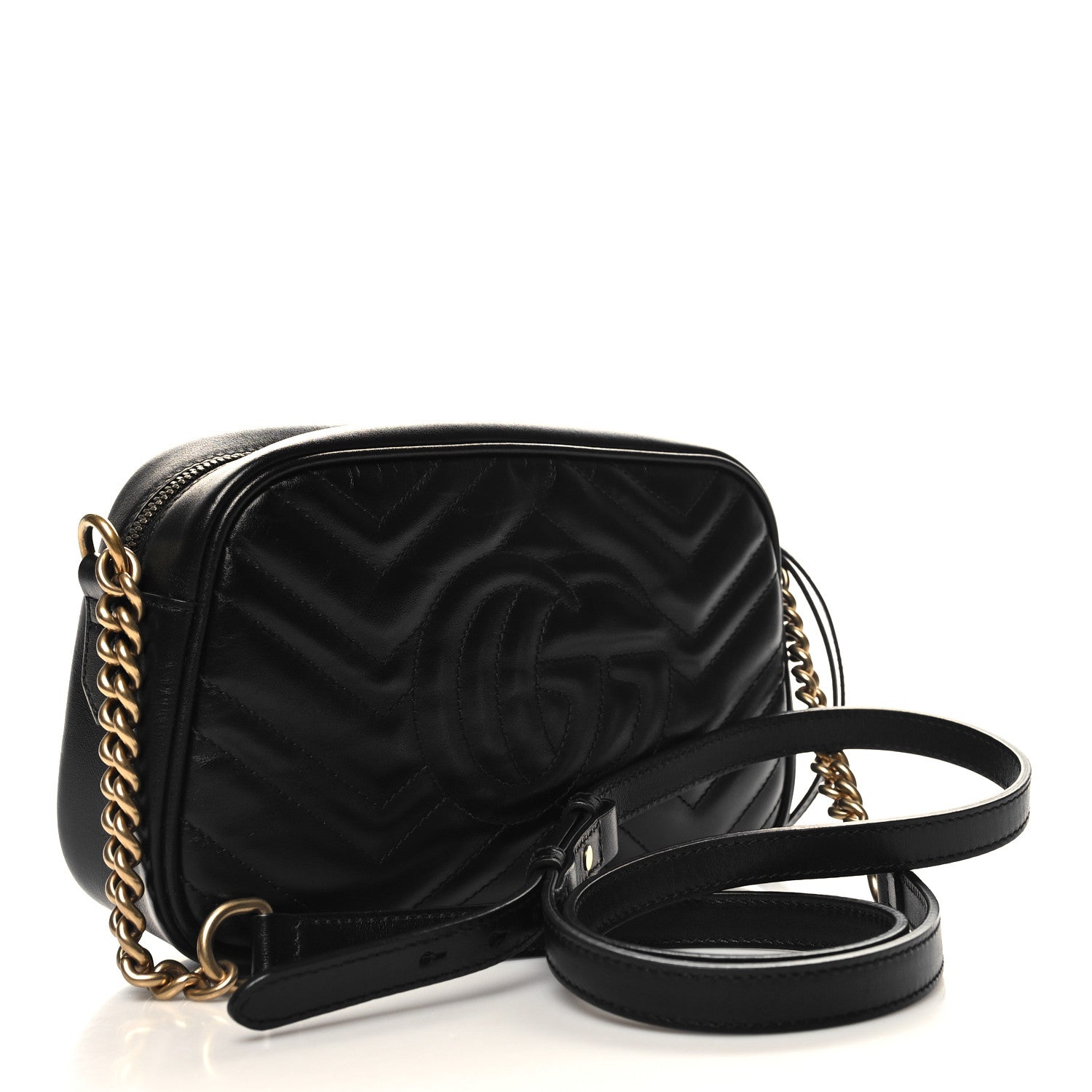 Gucci Calfskin Matelasse Small GG Marmont Chain Shoulder Bag Black 3 of 12